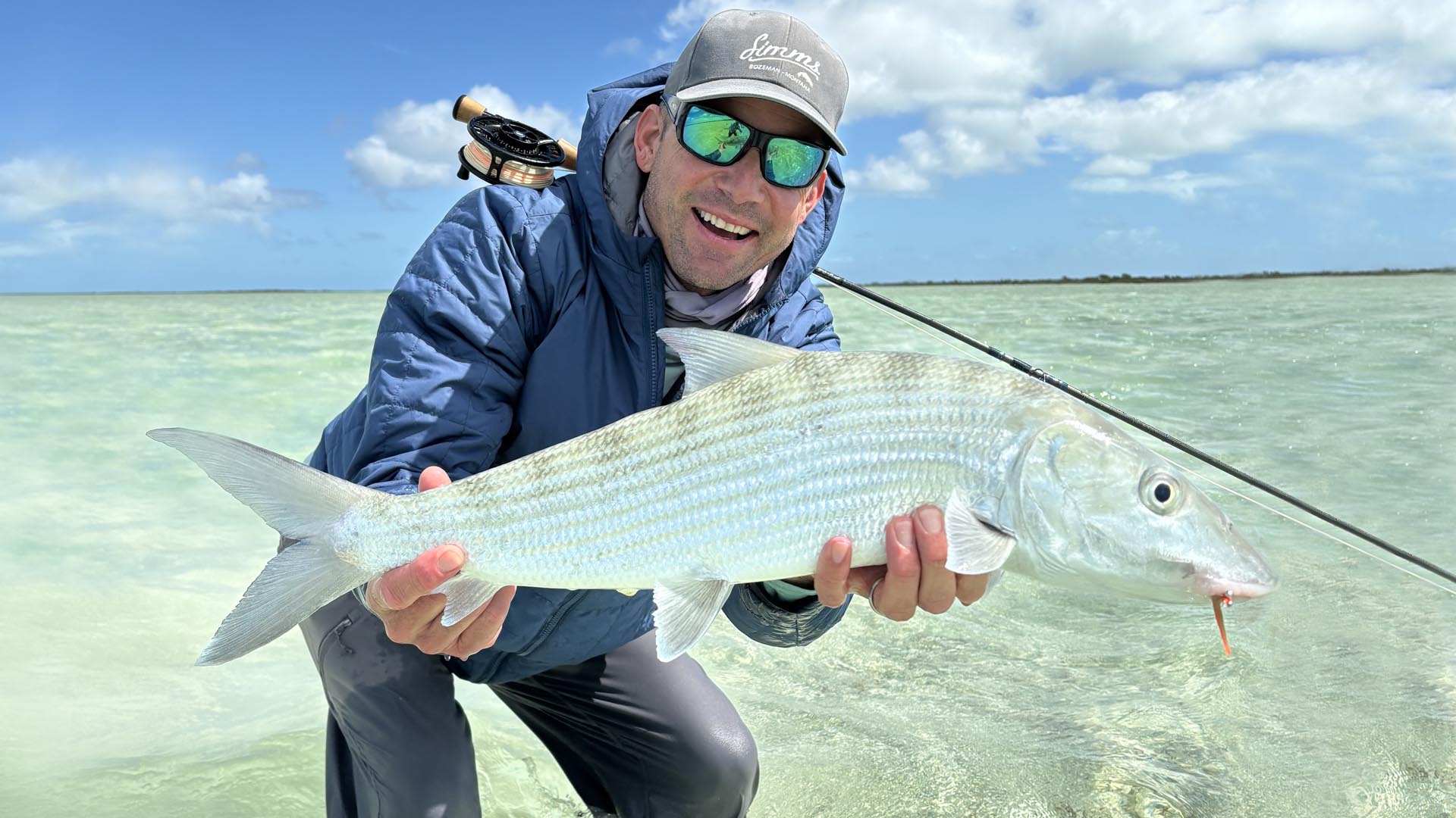 Large bonefish caught at Mars Bay Bonefish Lodge in South Andros, Bahamas, a world-class destination for saltwater fly fishing.